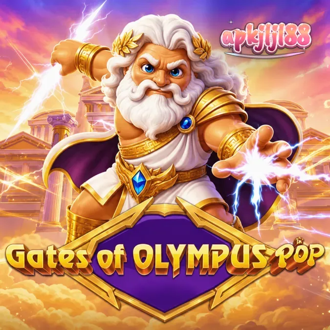 Tampilan visual slot Gates of Olympus POP dengan simbol Zeus dan grid 3x5